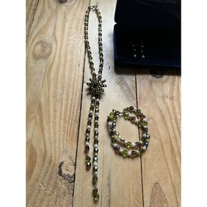 Vintage Montana Silversmiths Necklace Earrings And Bracelet Green Beaded Jewelry